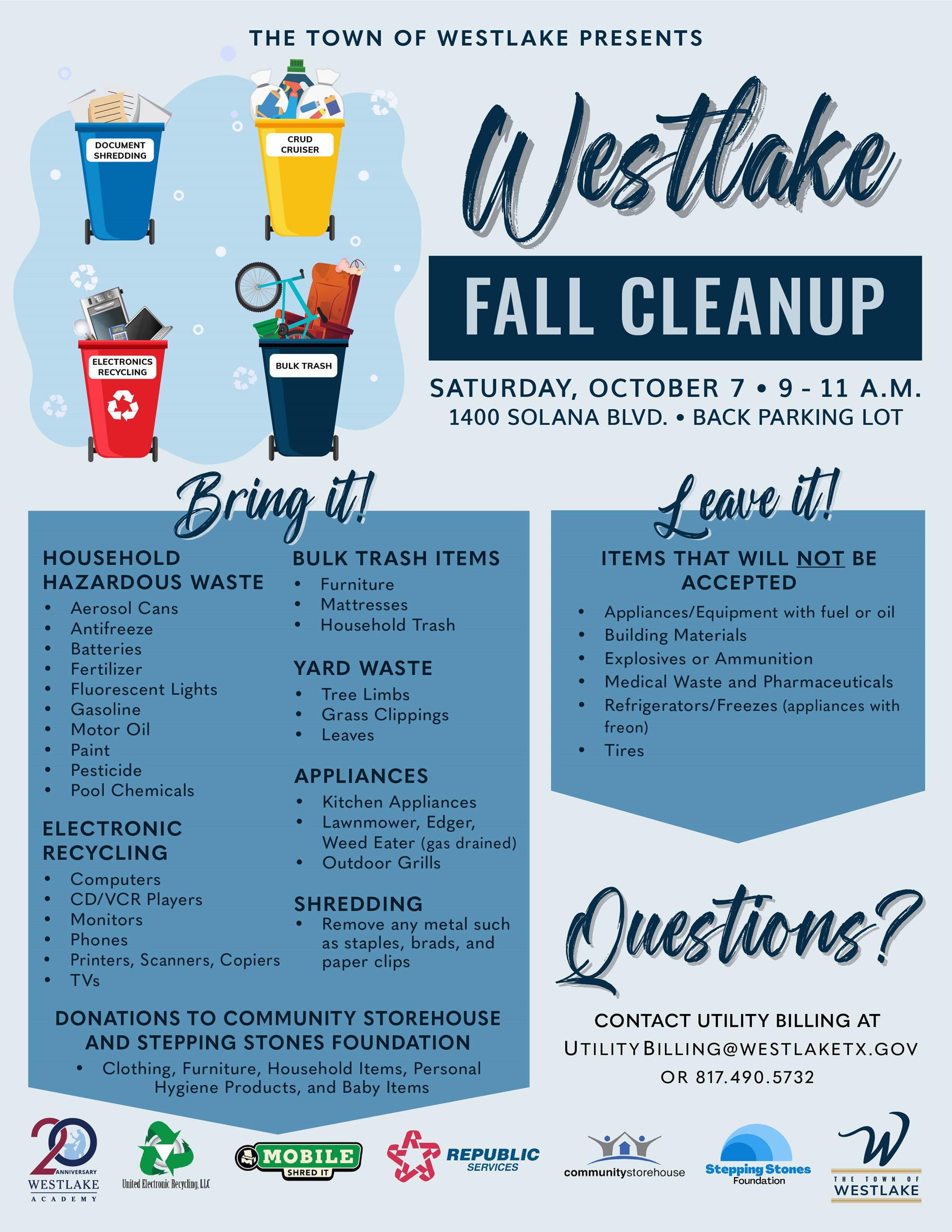 List of acceptable and not acceptable items for Fall Cleanup
